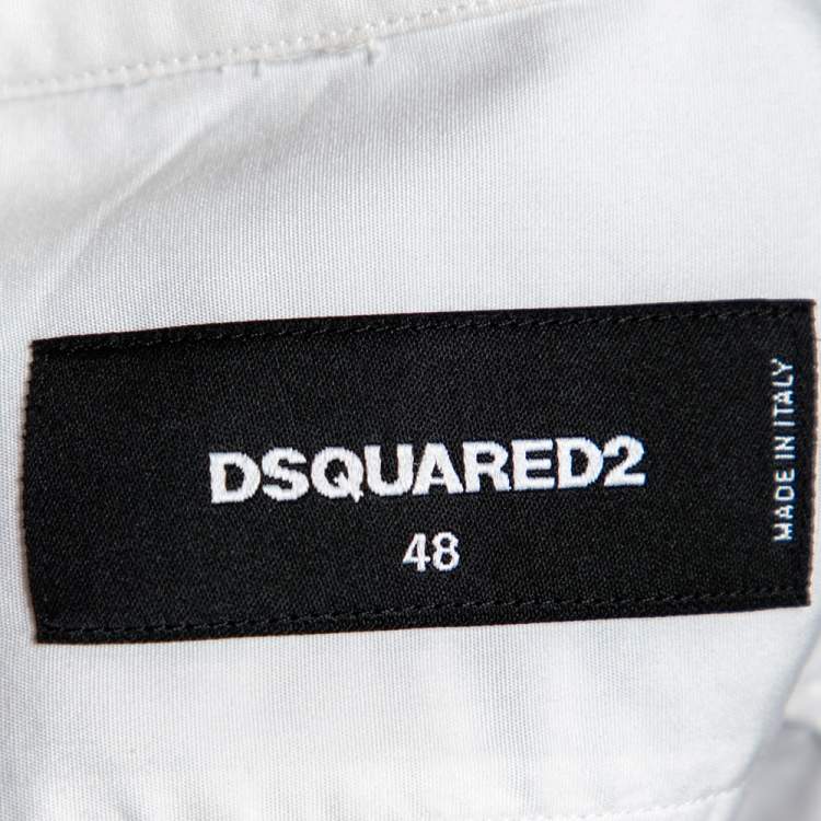 Pre Owned Dsquared2 White & Blue Printed Cotton Button Front Shirt M