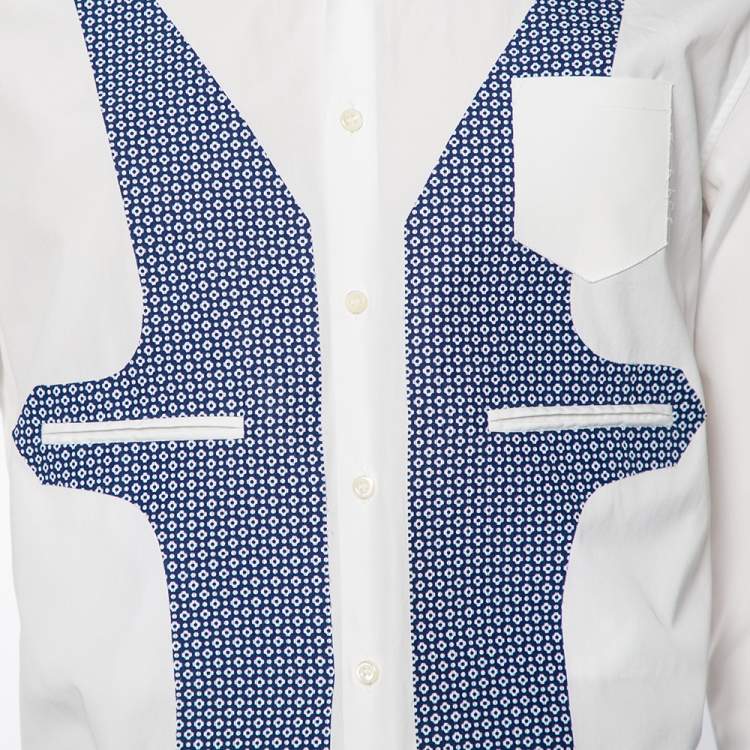 Pre Owned Dsquared2 White & Blue Printed Cotton Button Front Shirt M