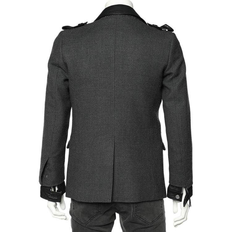 Pre Owned Dsquared2 Grey Wool & Black Leather Trim Biker Jacket S