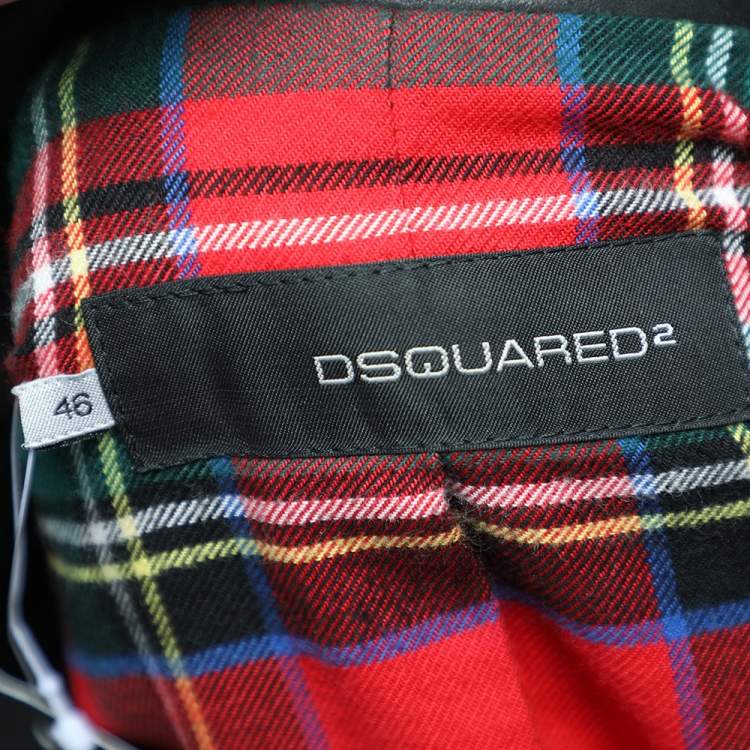 Pre Owned Dsquared2 Grey Wool & Black Leather Trim Biker Jacket S