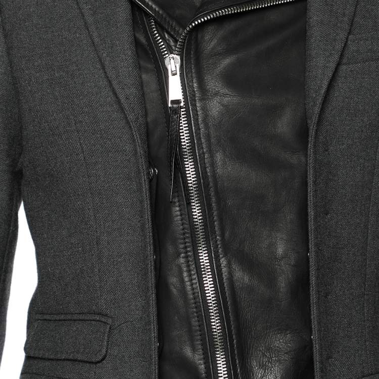 Pre Owned Dsquared2 Grey Wool & Black Leather Trim Biker Jacket S