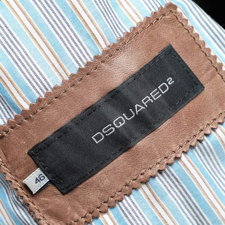 Pre Owned Dsquared2 Brown Leather Stand Collar Jacket S