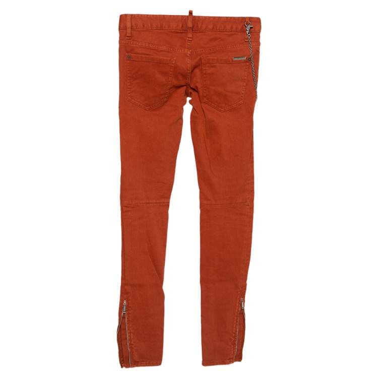 Pre Owned Dsquared2 Rust Orange Denim Chain Detail Slim Fit Jeans S