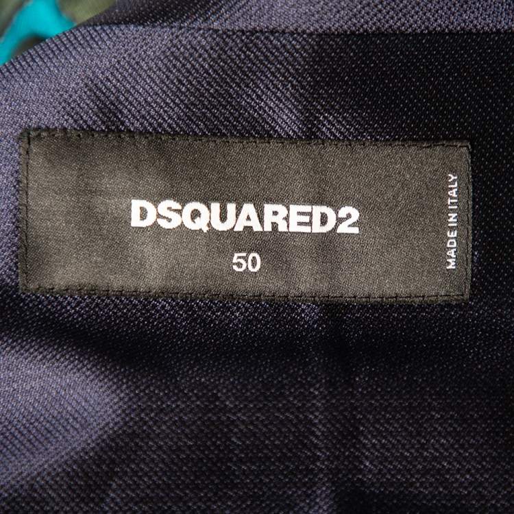 Pre Owned Dsquared2 Blue Jacquard & Silk Trimmed Single Breasted Blazer L 