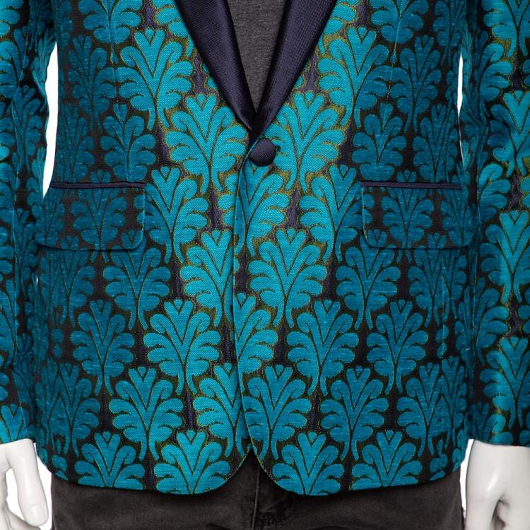 Pre Owned Dsquared2 Blue Jacquard & Silk Trimmed Single Breasted Blazer L 