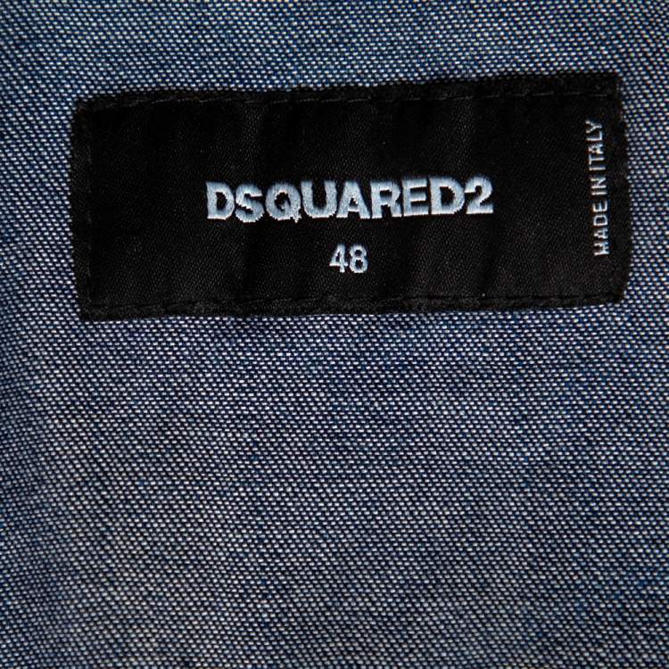 Pre Owned Dsquared2 Blue Distressed Denim Patch Appliqued Button Front Shirt M