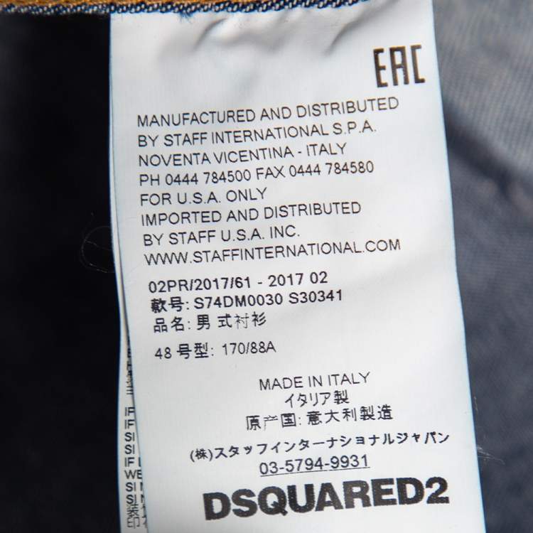 Pre Owned Dsquared2 Blue Distressed Denim Patch Appliqued Button Front Shirt M