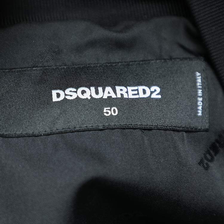 Pre Owned Dsquared2 Black Wool Logo Band Detail Zip Front Jacket L