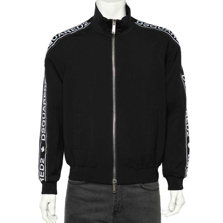 Pre Owned Dsquared2 Black Wool Logo Band Detail Zip Front Jacket L