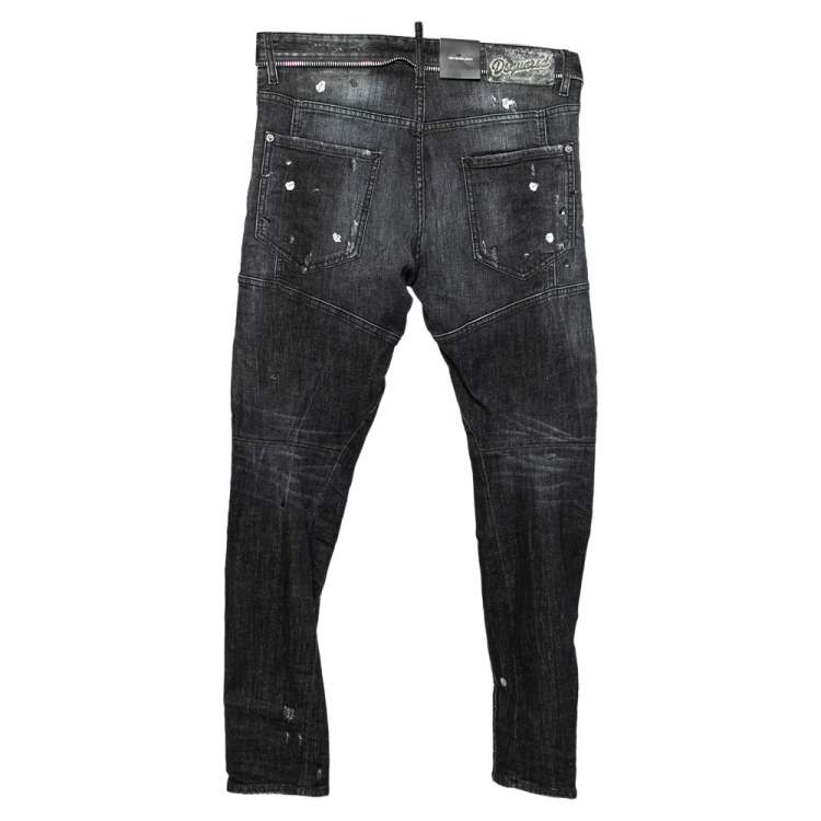 Dsquared2 Black Paint Detail Denim Distressed Tidy Biker Jeans M