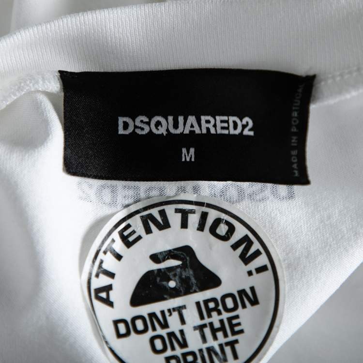 Pre Owned Dsquared2 White Icon Print Cotton Chic Dan Fit T-Shirt M 