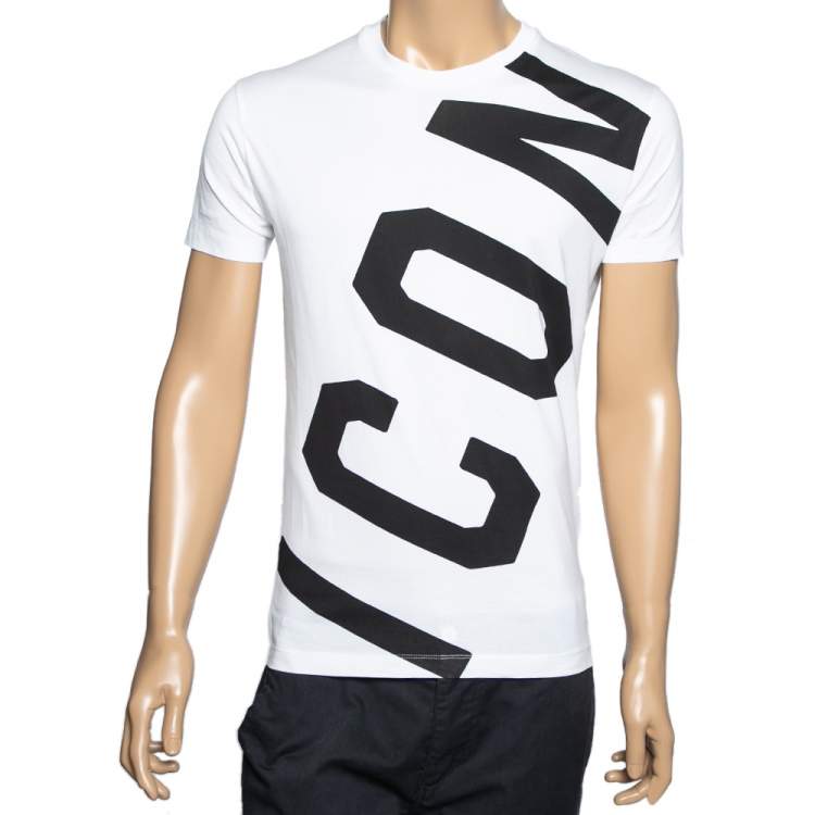 Pre Owned Dsquared2 White Icon Print Cotton Chic Dan Fit T-Shirt M 