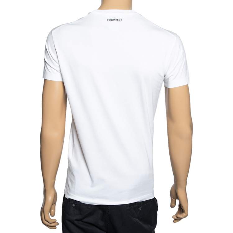 Pre Owned Dsquared2 White Icon Print Cotton Chic Dan Fit T-Shirt M 