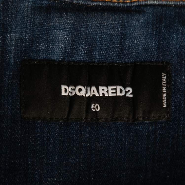 Pre Owned Dsquared2 Blue Printed Distressed Denim Classic Jean Jacket L