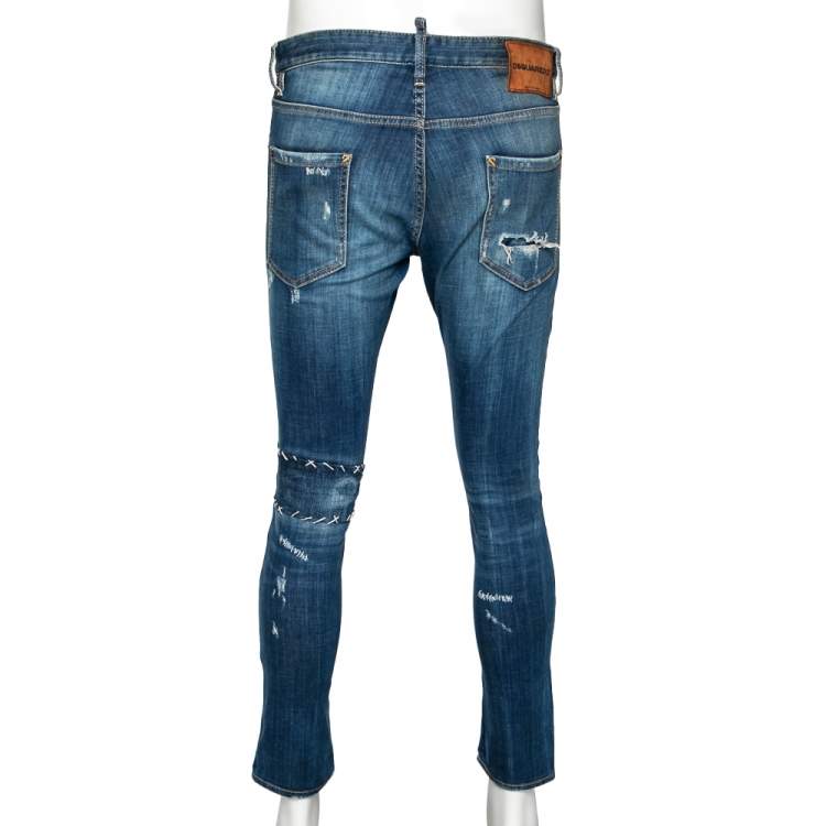 Pre Owned Dsquared2 Blue Distressed Denim Ripped Jeans M