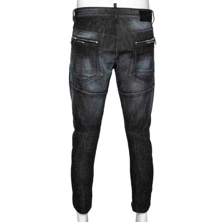 Pre Owned Dsquared2 Grey Distressed Denim Jeans XL