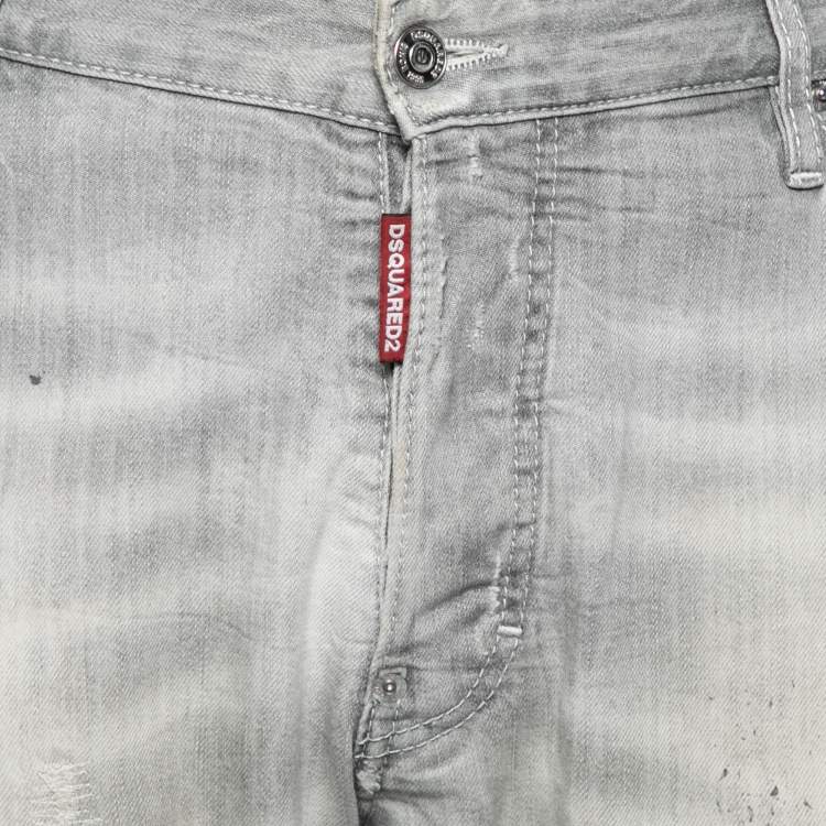 Pre Owned Dsquared2 Grey Distressed Denim Classic Kenny Twist Jeans XL