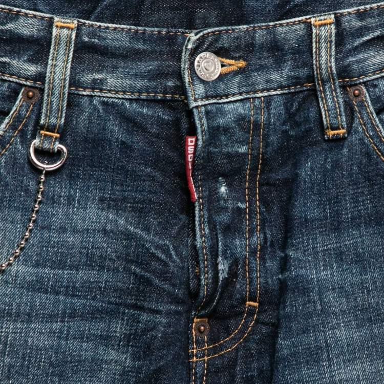 Pre Owned Dsquared2 Navy Blue Cotton Distressed Jeans S