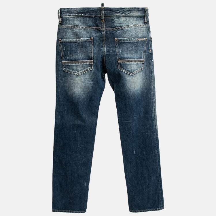 Pre Owned Dsquared2 Navy Blue Cotton Distressed Jeans S