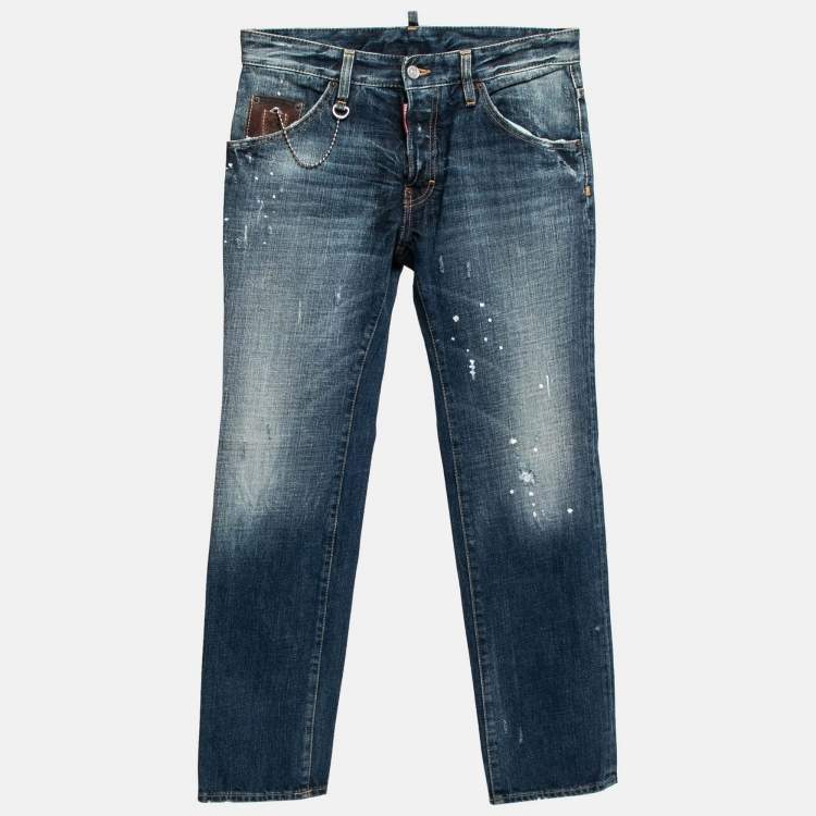 Pre Owned Dsquared2 Navy Blue Cotton Distressed Jeans S