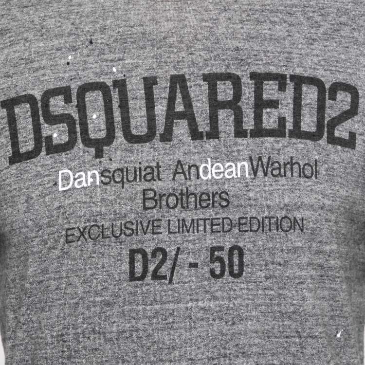 Pre Owned Dsquared2 Grey Logo Print Cotton New Tight Hetero Guy Fit T-Shirt S