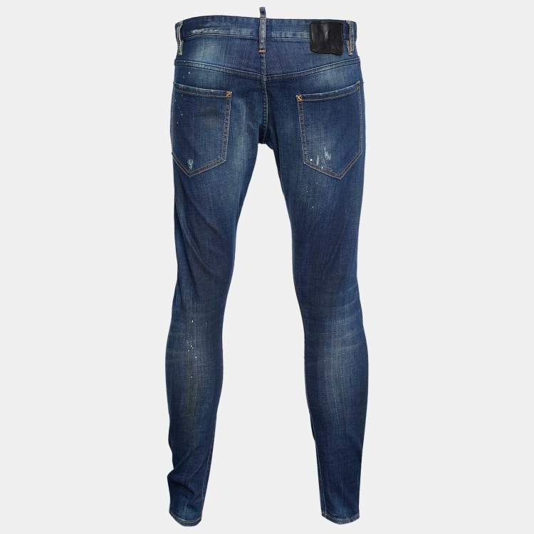 Pre Owned Dsquared2 Indigo Distressed Denim Paint Splatter Twist Jeans Waist L