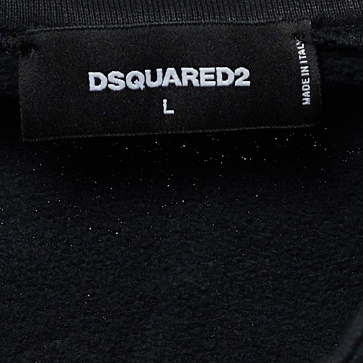 Pre Owned Dsquared2 Black Cotton Knit Foil Print Zip Front Bomber Jacket L