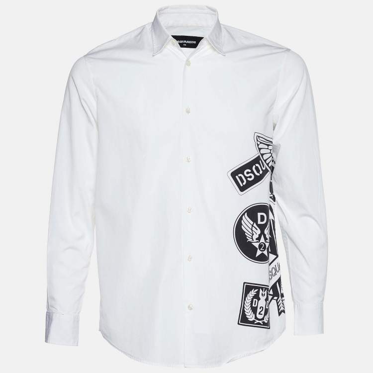 Pre Owned Dsquared2 White Cotton Logo Print Button Front Shirt XS