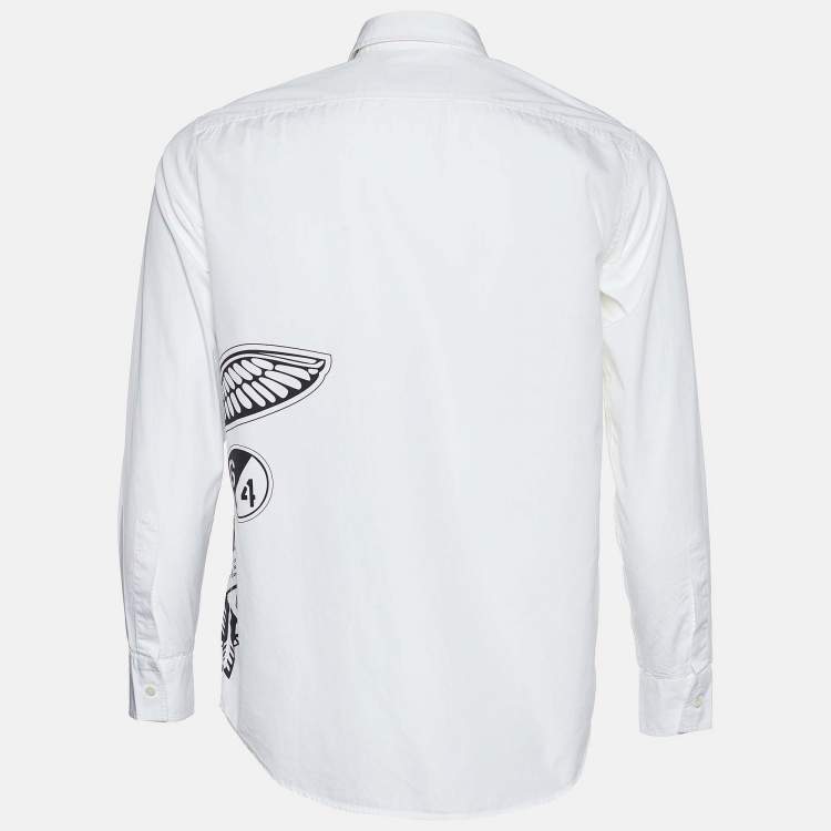 Pre Owned Dsquared2 White Cotton Logo Print Button Front Shirt XS