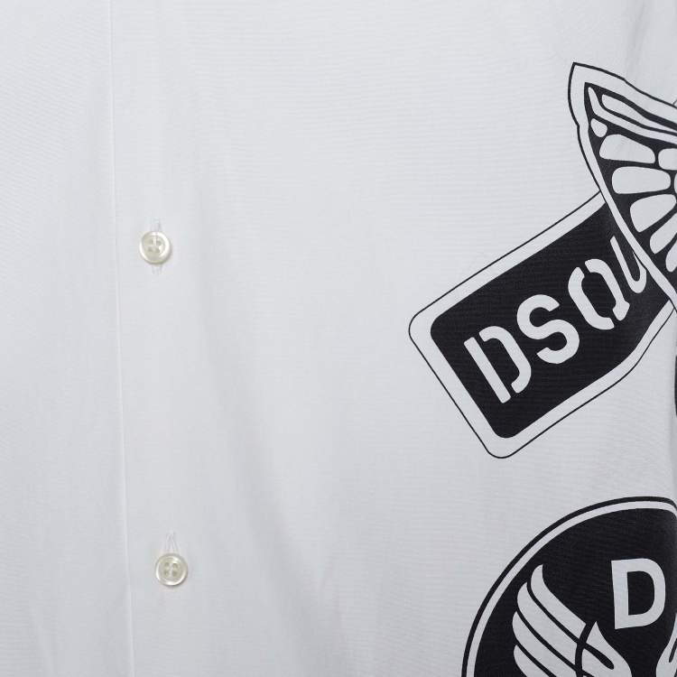Pre Owned Dsquared2 White Cotton Logo Print Button Front Shirt XS