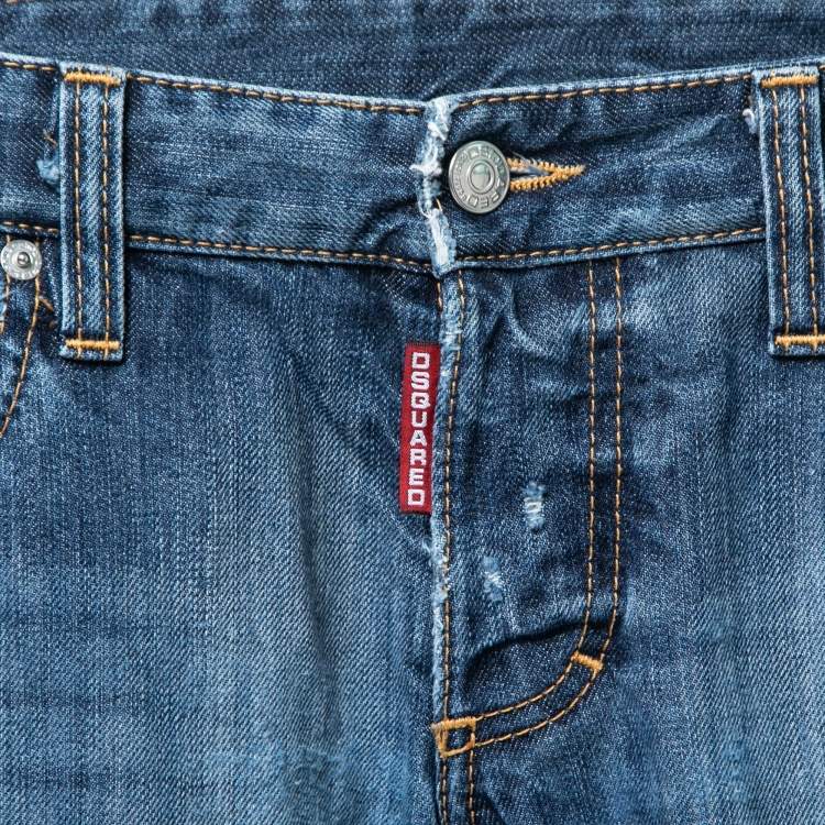 Pre Owned Dsquared2 Blue Distressed Denim Straight Fit Jeans M Waist 30