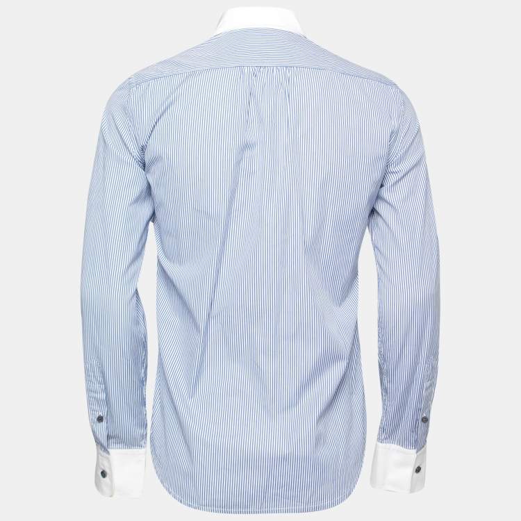 Pre Owned Dsquared2 Blue Striped Cotton Contrast Collar & Cuff Button Front Shirt S