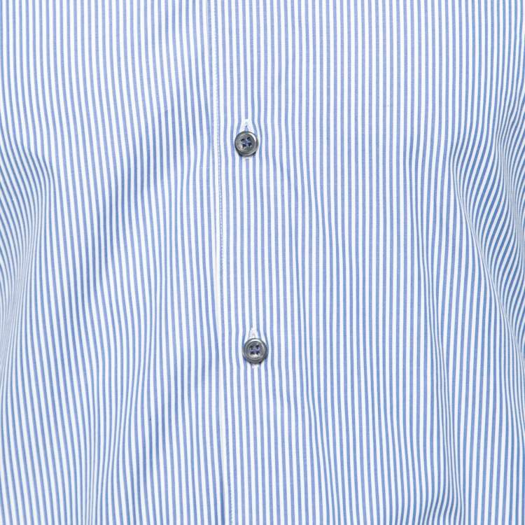 Pre Owned Dsquared2 Blue Striped Cotton Contrast Collar & Cuff Button Front Shirt S