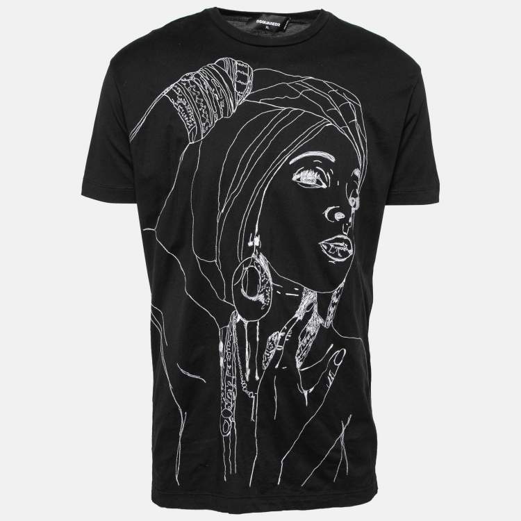 Pre Owned Dsquared2 Black Embroidered Cotton Short Sleeve T-Shirt XL