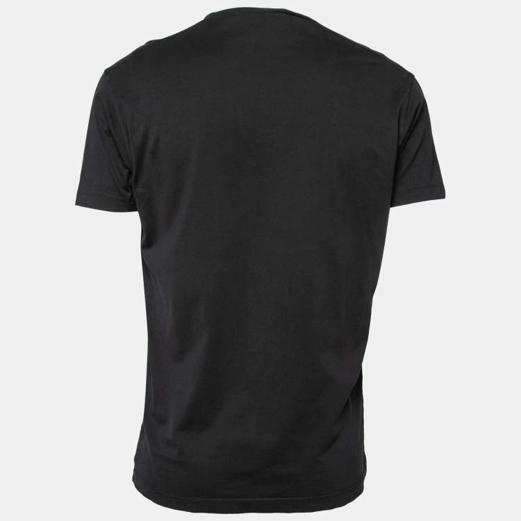 Pre Owned Dsquared2 Black Cotton Logo Printed Short Sleeve T-Shirt L