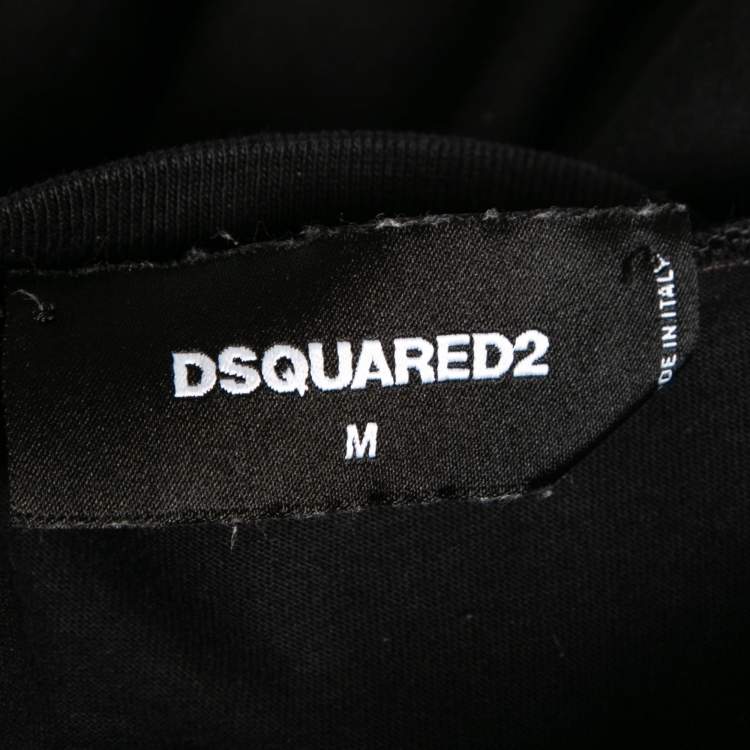 Pre Owned Dsquared2 Black Printed Cotton Short Sleeve T-Shirt M