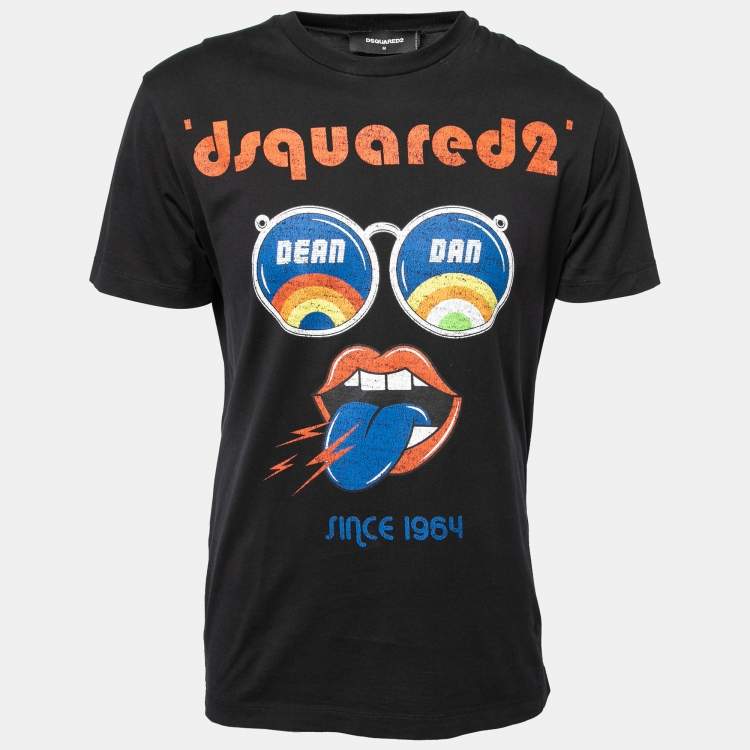 Pre Owned Dsquared2 Black Cotton Logo Printed Short Sleeve T-Shirt M