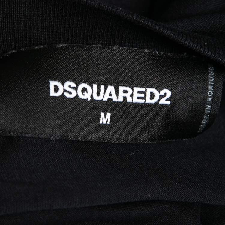 Pre Owned Dsquared2 Black Cotton Logo Printed Short Sleeve T-Shirt M