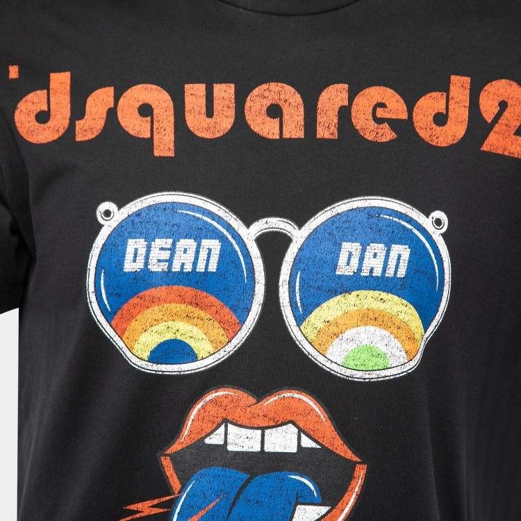 Pre Owned Dsquared2 Black Cotton Logo Printed Short Sleeve T-Shirt M