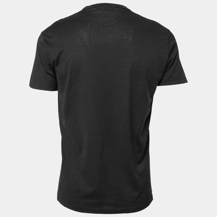 Pre Owned Dsquared2 Black Printed Cotton Short Sleeve T-Shirt M