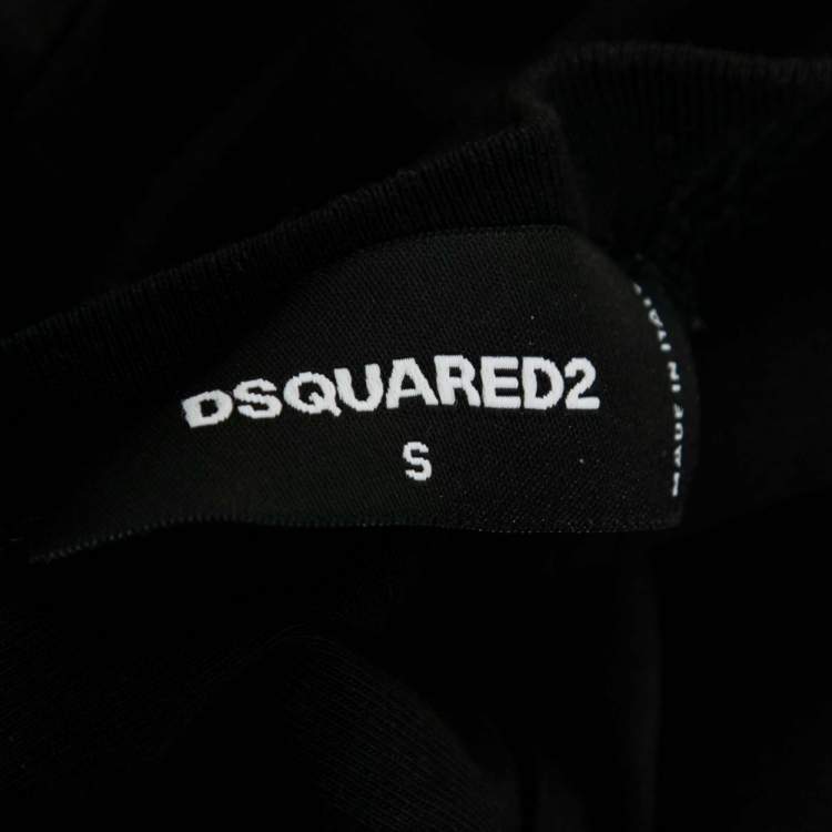 Pre Owned Dsquared2 Black Stretch Cotton Logo Embellished Short Sleeve T-Shirt S