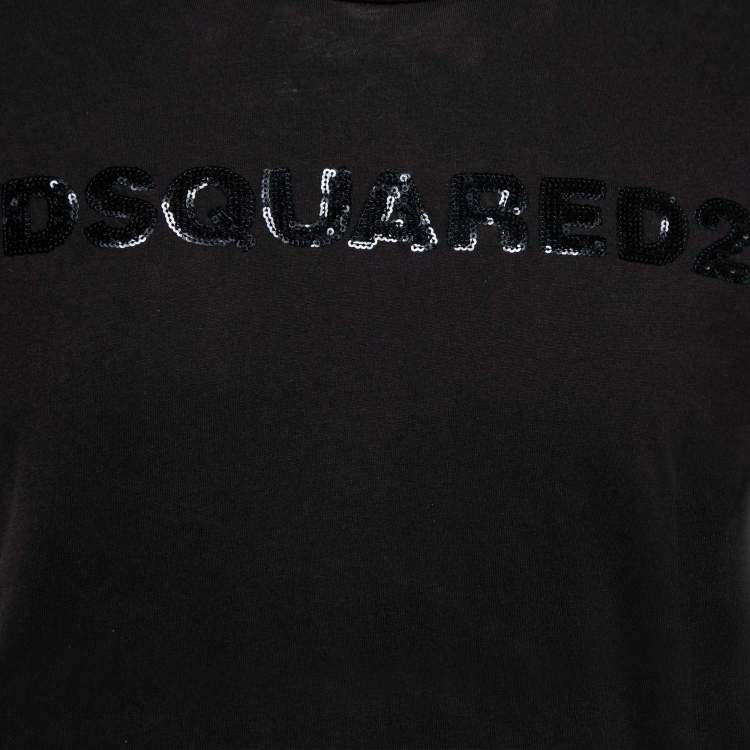 Pre Owned Dsquared2 Black Stretch Cotton Logo Embellished Short Sleeve T-Shirt S