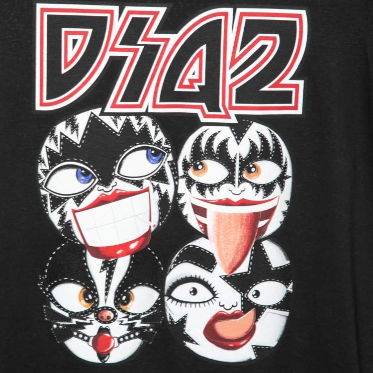 Pre Owned Dsquared2 Black Kiss Band Print Cotton T-Shirt XS