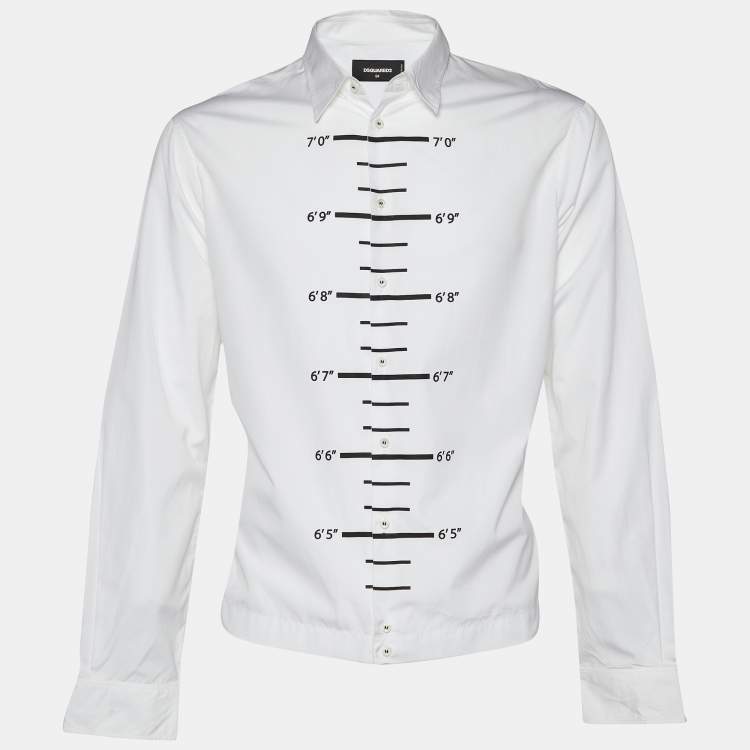 Pre Owned Dsquared2 White Height Chart Printed Cotton Button Front Shirt XXL
