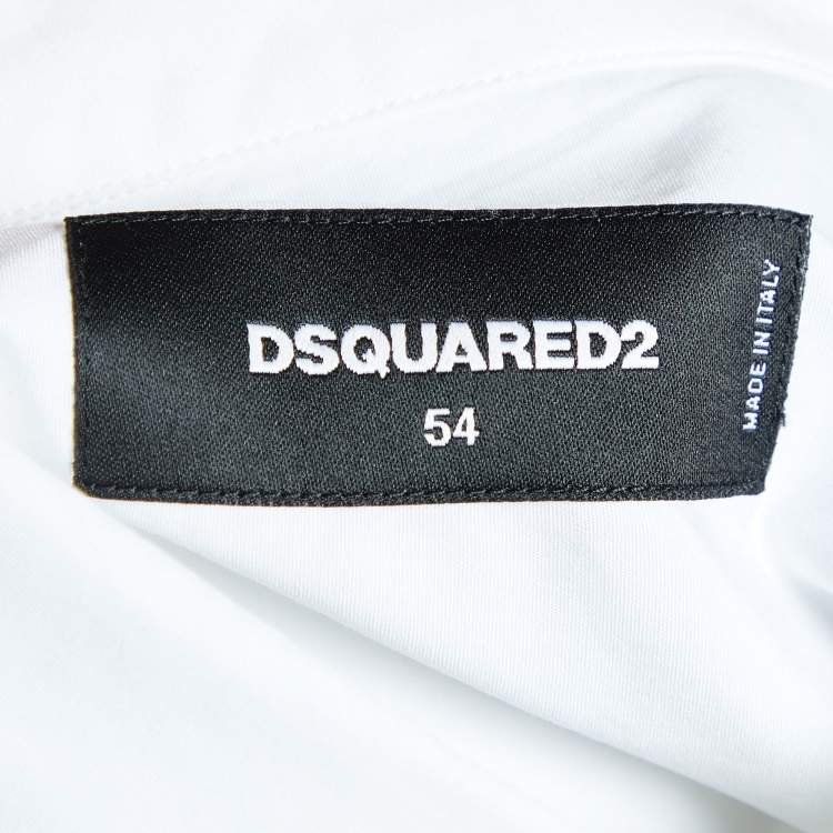 Pre Owned Dsquared2 White Height Chart Printed Cotton Button Front Shirt XXL