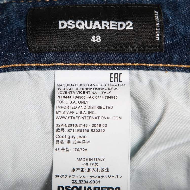 Pre Owned Dsquared2 Blue Distressed Denim Samurai Printed Jeans M Waist 33"