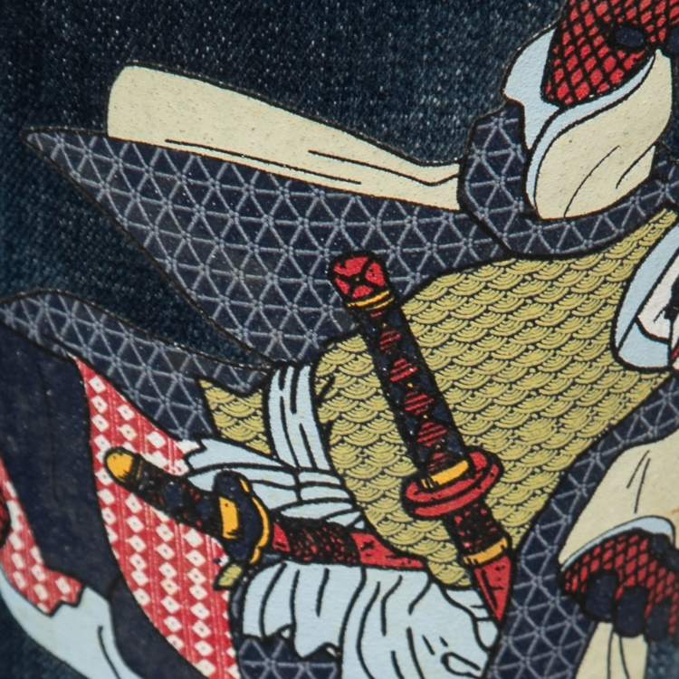 Pre Owned Dsquared2 Blue Distressed Denim Samurai Printed Jeans M Waist 33"