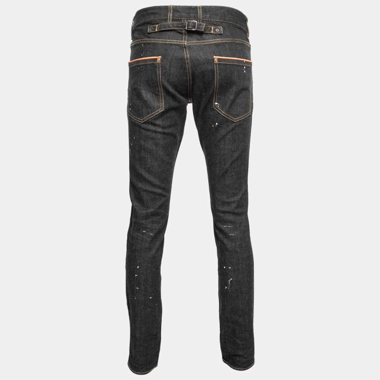 Pre Owned Dsquared2 Black Denim Paint Splash Jeans M Waist 36"