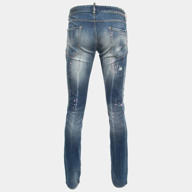 Pre Owned Dsquared2 Light Blue Distressed Denim Splash Paint Detail Jeans M Waist 36"