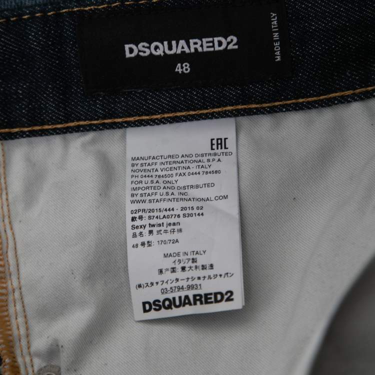Pre Owned Dsquared2 Navy Blue Birds Embroidered Denim Distressed Sexy Twist Jeans M Waist 35"